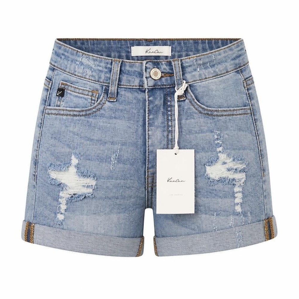 KanCan Jean Shorts Womens 23 Blue Distressed Denim Y2K 90s Grunge Skater Cuffed